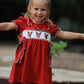 Girls Christmas Reindeer Smocked Red Bow Dress