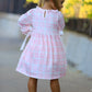 Fall Pink Plaid Ruffle Ballet Shoe Embroidery Long Sleeve Dress