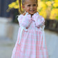 Fall Pink Plaid Ruffle Ballet Shoe Embroidery Long Sleeve Dress