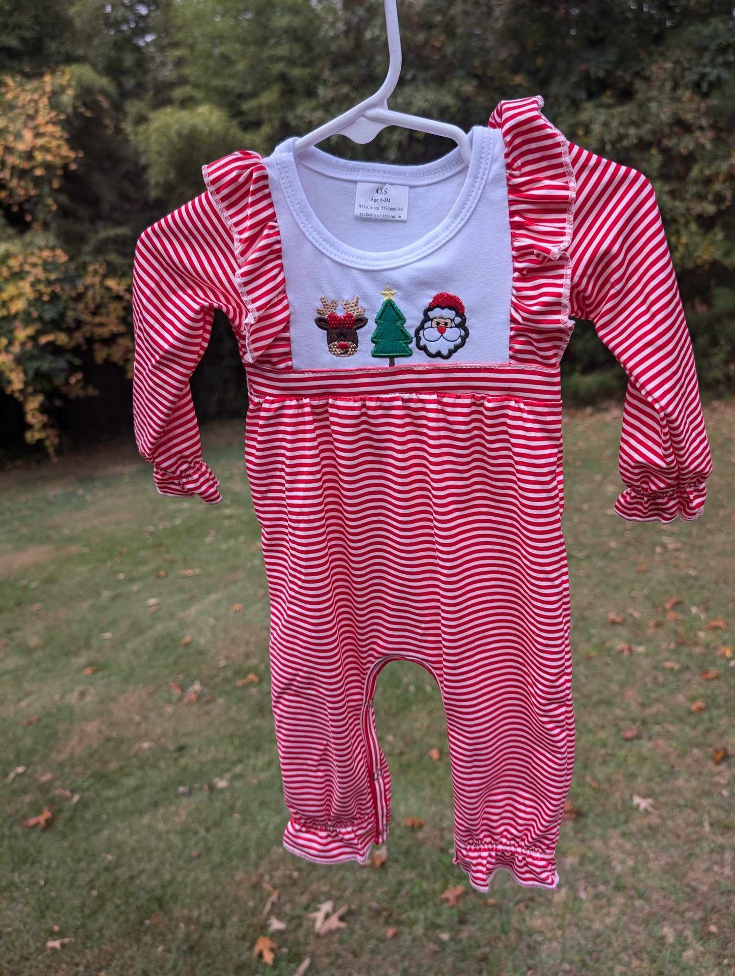 RTS Red Striped Christmas Romper