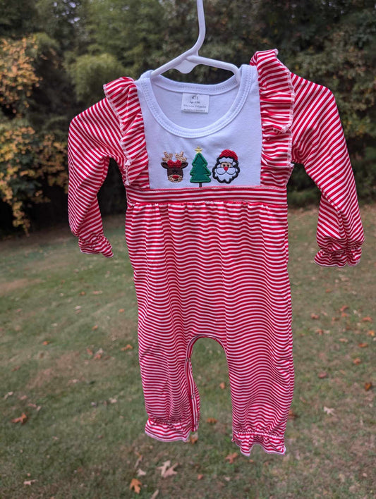 RTS Red Striped Christmas Romper