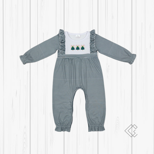 RTS Green Striped Tree Romper