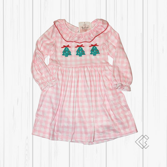 RTS Pink Gingham Christmas Tree Dress