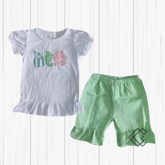 RTS Ocean Animals with Green Seersucker Shorts