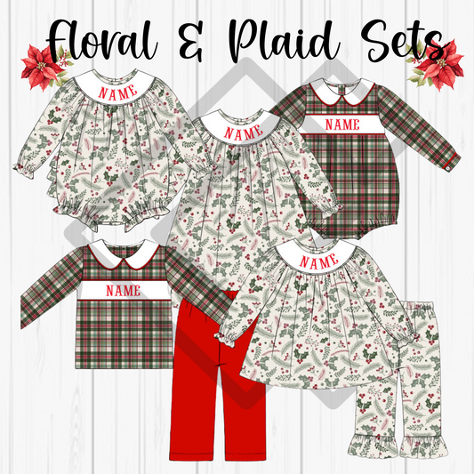 PREORDER Christmas Floral & Plaid Handsmocked Sets