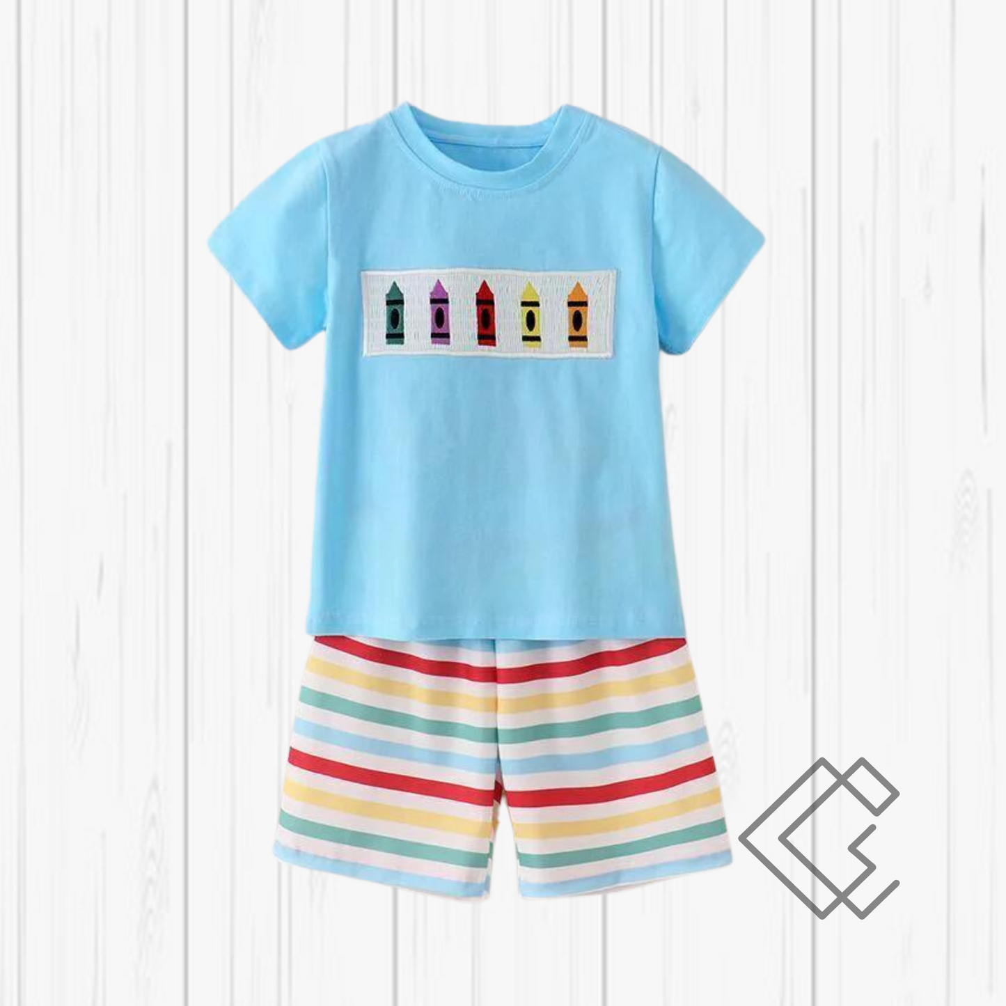 RTS Smocked Boy Crayon Shorts Set