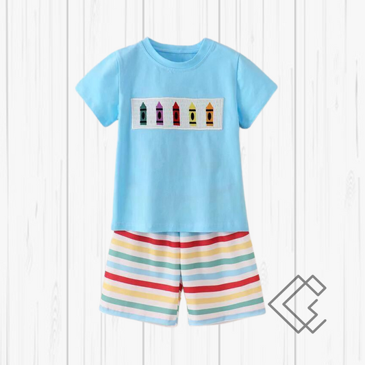 RTS Smocked Boy Crayon Shorts Set