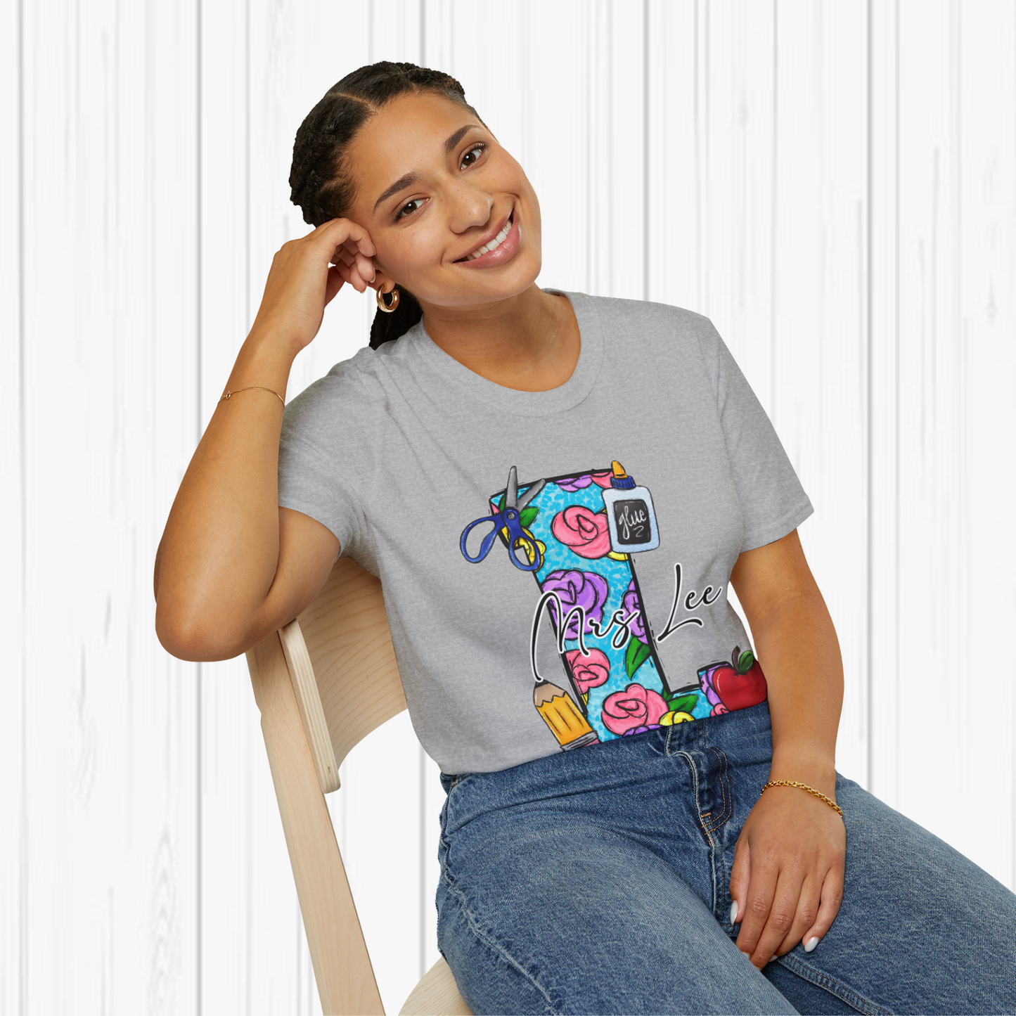Personalized Teacher T-Shirt, Cute Teacher Gift, Floral Teacher Tee, Back to School Shirt, Gift for Educators, Mrs. Lee T-Shirt