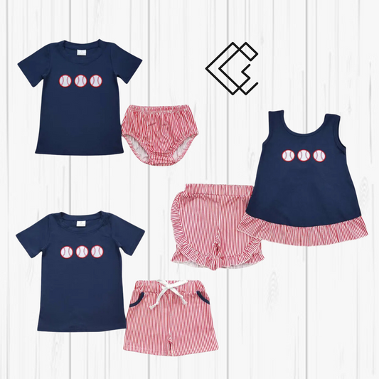 Blue and Red Plaid Baseball Sets