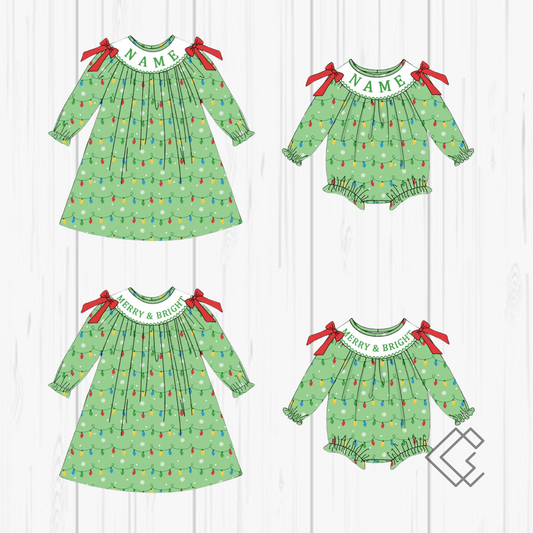 PREORDER Green Merry & Bright Smocked Sets