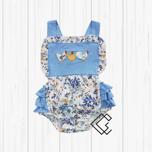 Blue Floral Chicken Bubble