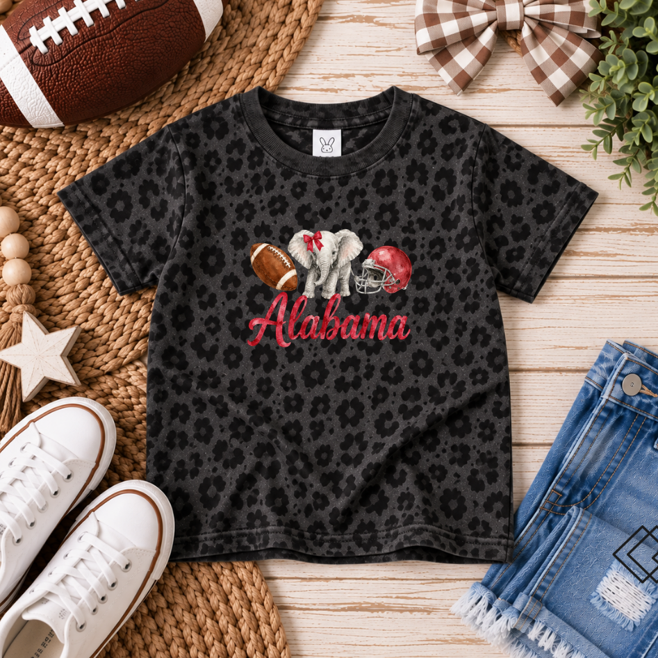 Alabama Kids Game Day Tee, Watercolor Elephant Football Shirt (Boys & Girls)