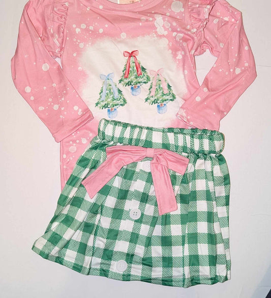 RTS Christmas Tree with Green Plaid Skirt