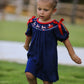 Christmas  Holiday Celebration Dress: Navy with Santa Sleigh