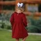 Christmas Smocking Embroidered Girls Dress with Green Plaid Bow