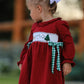Christmas Smocking Embroidered Girls Dress with Green Plaid Bow