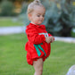 Christmas Smocked Girls Romper with Green Bow and Tree Embroidery