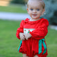 Christmas Smocked Girls Romper with Green Bow and Tree Embroidery