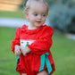 Christmas Smocked Girls Romper with Green Bow and Tree Embroidery