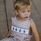 Christmas Vintage-Style Plaid Embroidered Gingerbread and Bows Boy Romper