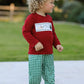 Christmas Tree Dog Smocking Embroidered  Plaid Boys Set
