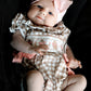 Christmas Vintage-Style Plaid Embroidered Gingerbread and Bows Girls Romper