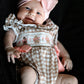 Christmas Vintage-Style Plaid Embroidered Gingerbread and Bows Girls Romper