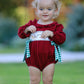 Christmas Embroidered Baby Girls Romper with Green Plaid Bow