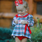 Christmas Plaid Smocking Embroidered Girls Bloomers Romper Set