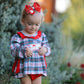 Christmas Plaid Smocking Embroidered Girls Bloomers Romper Set