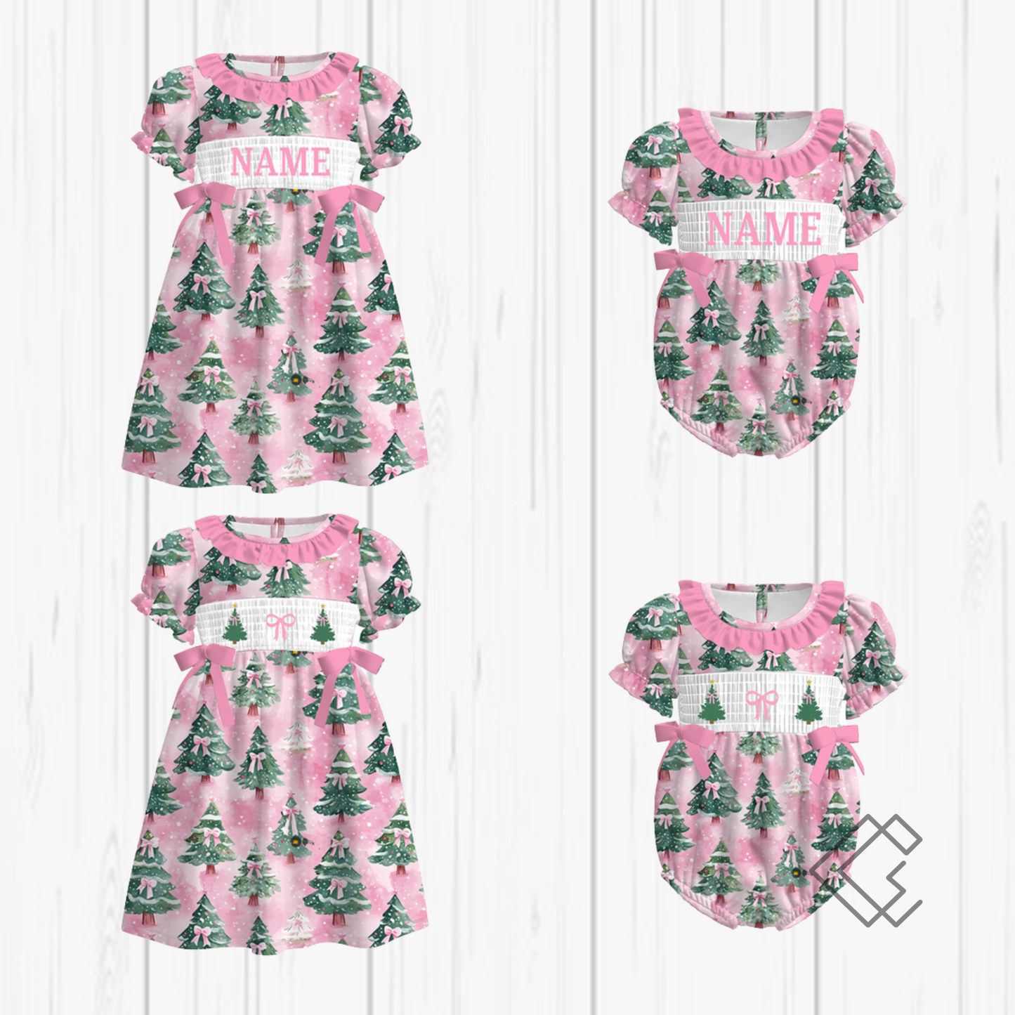 PREORDER Pink Christmas Tree Smocked Sets