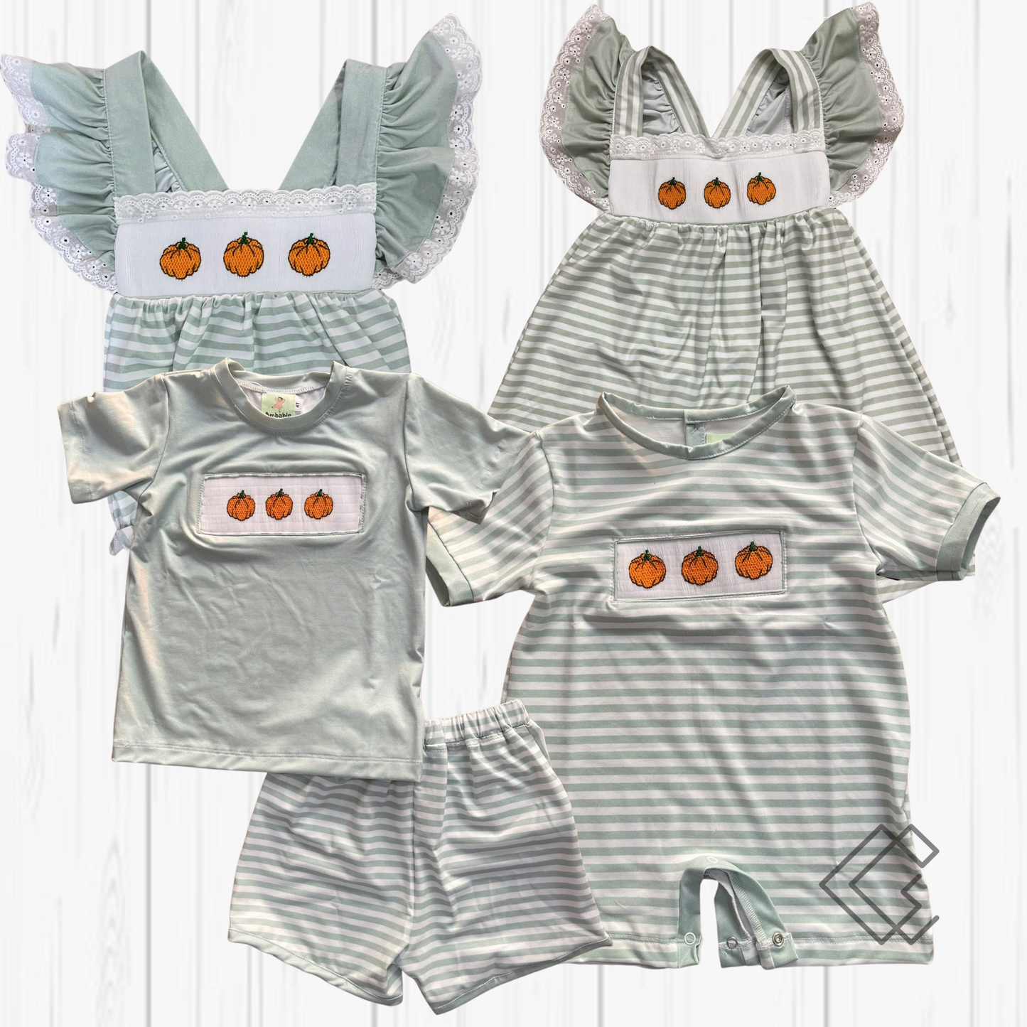 RTS Handsmocked Green Pumpkin Sets