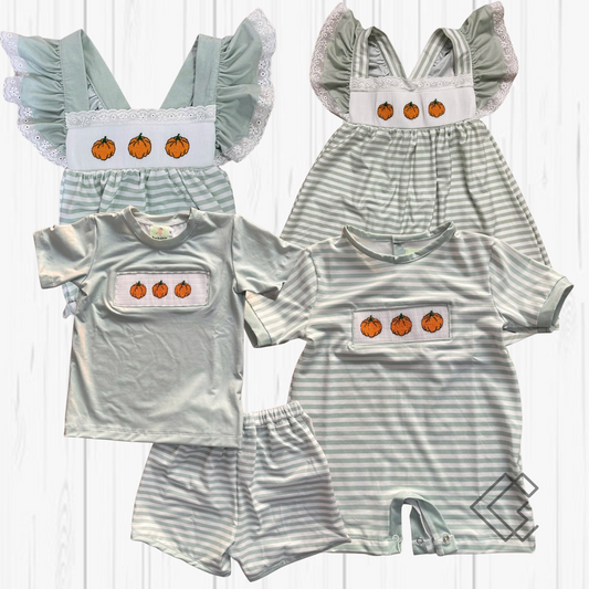 RTS Handsmocked Green Pumpkin Sets